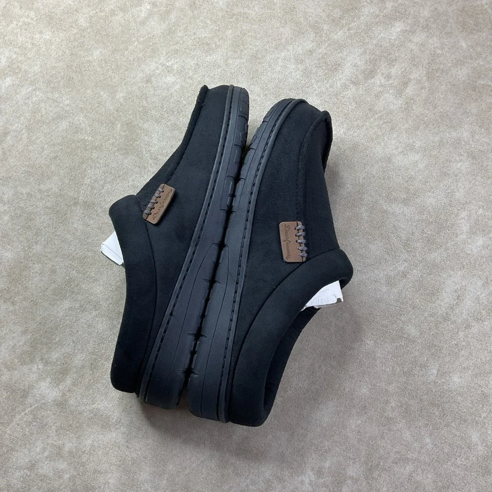 Dearfoams Brand Slippers Sz 9-10 Men's Black faux suede Slip On low back